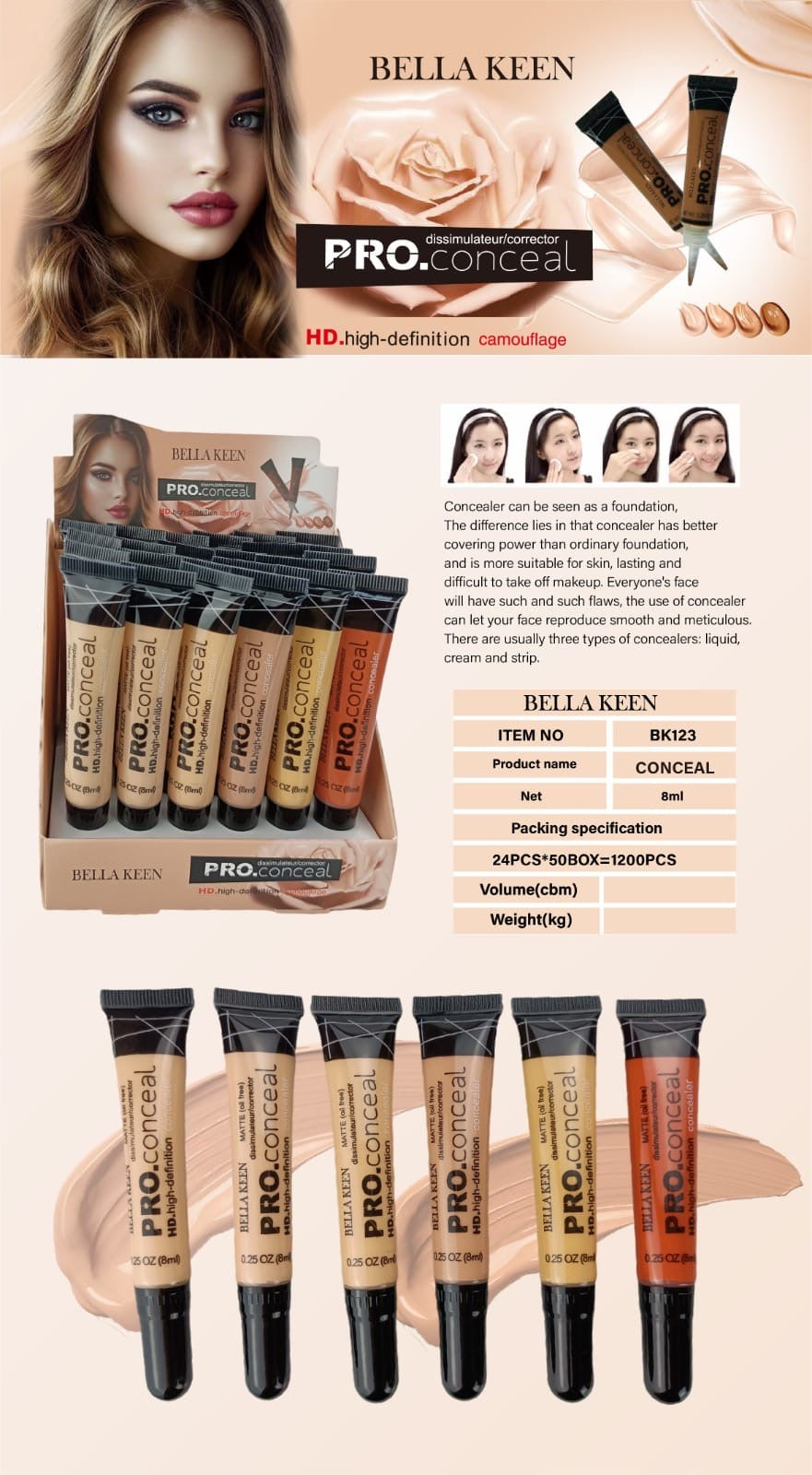 Bella Keen Liquid Concealer 24pcs box BK-123 set